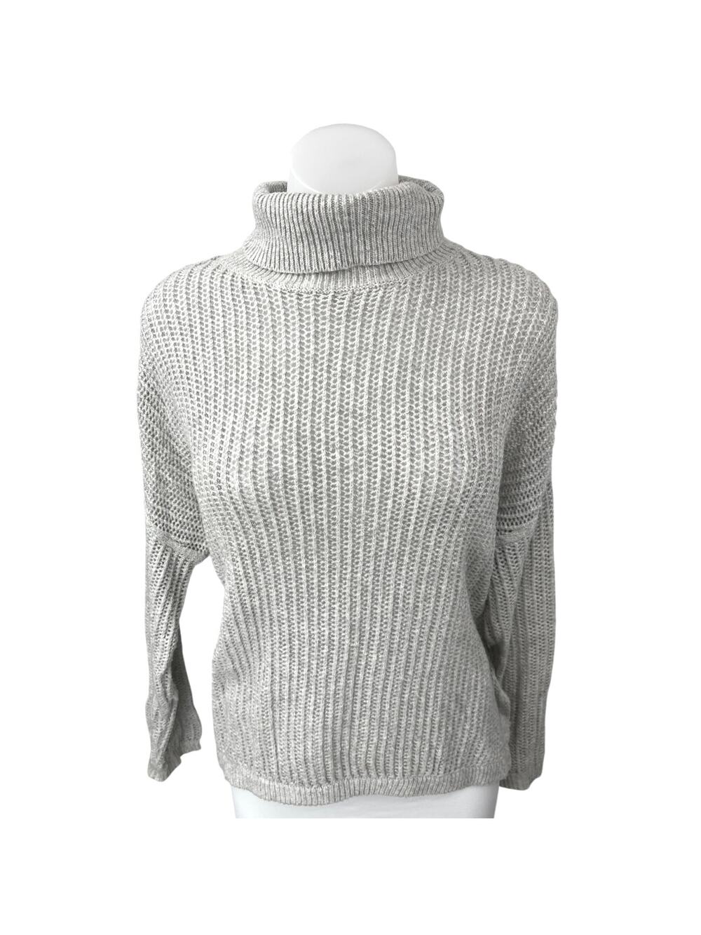 Rag Poets Gray Ribbed Knit Foldover Turtleneck Dolman Pullover Sweater Top Sz S